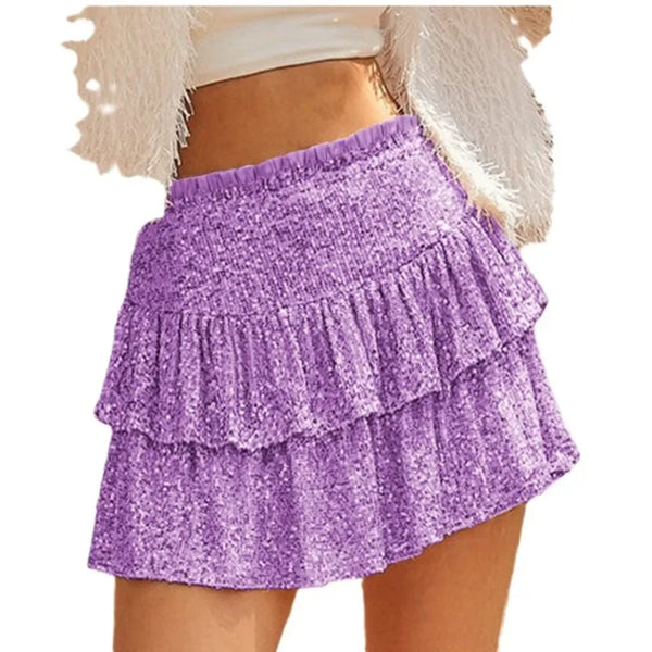 Trendy High Waist Sequin Mini Pleated Skirt