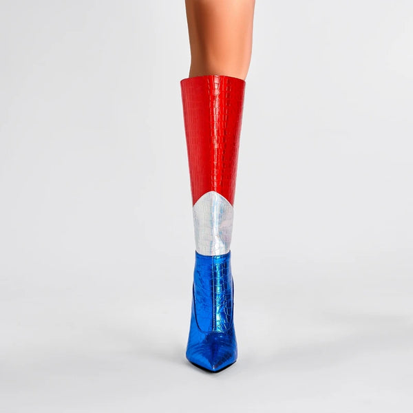 Trendy Patriotic Calf High Heel Boots