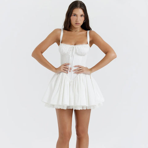 Trendy Lace Up White Corset Mini Party Dress