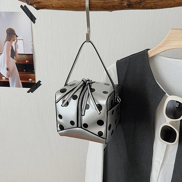 Small Square Bag Tote Y2k Polka Dot Design Pu Leather Crossbody Bag For Women 2026 New Spring Trendy Clutch Double Zipper Purse