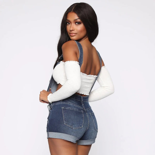 Trendy Ripped Overall Denim Stretch