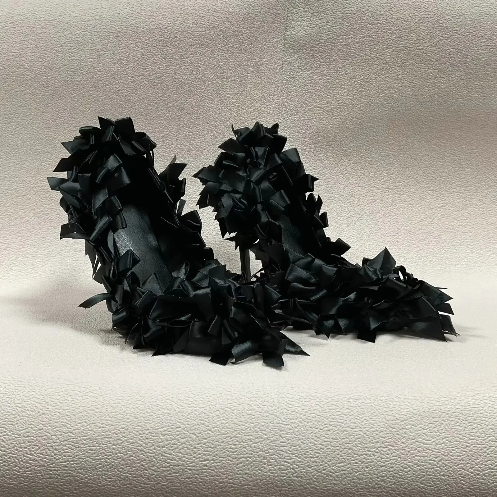 Trendy Black Satan Butterfly Knot High Heel Pumps