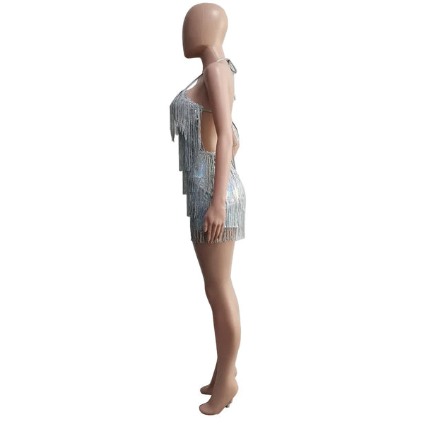 Trendy Sequined Lace Fringe Romper