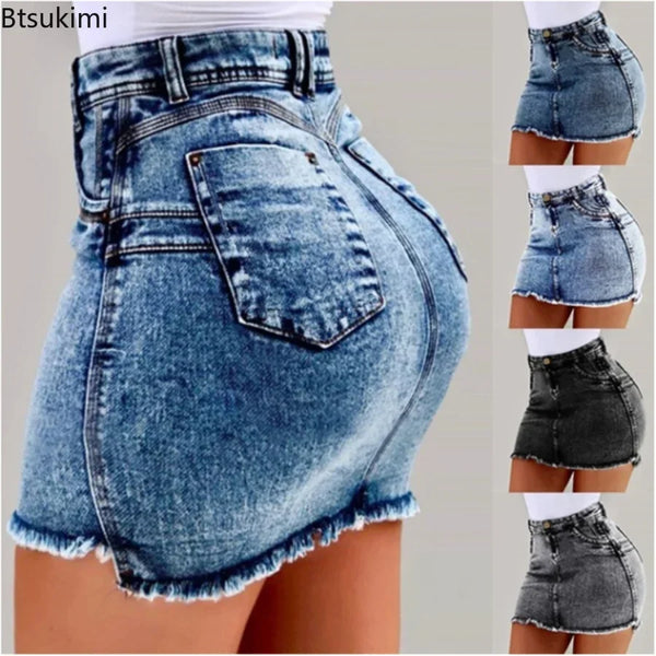 Modieus hoë middellyf mini-denim romp