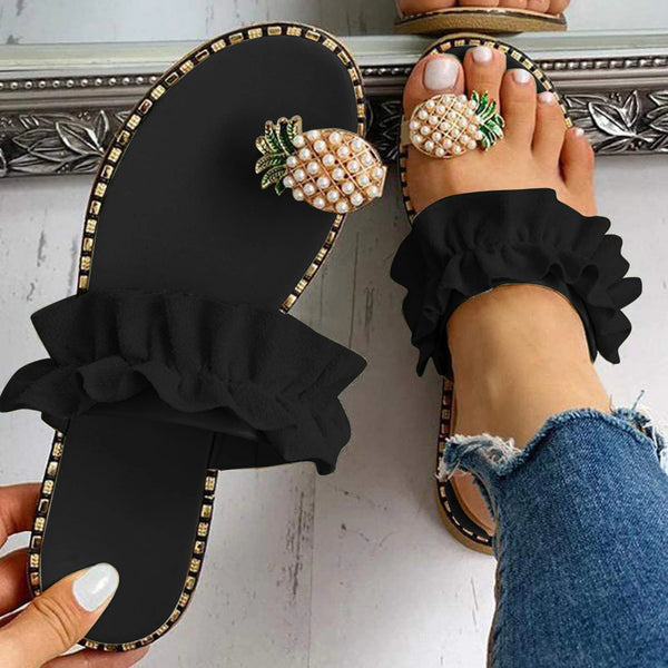 Trendy Pineapple Pearl Flat Sandals