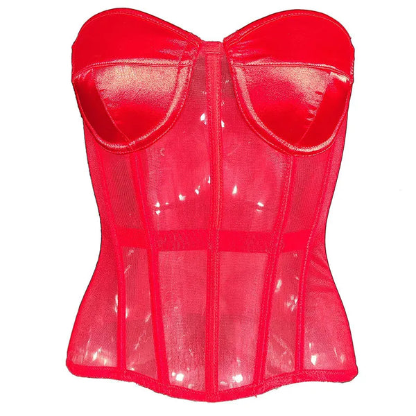 Trendy Satin Hollow Out Mesh Corset