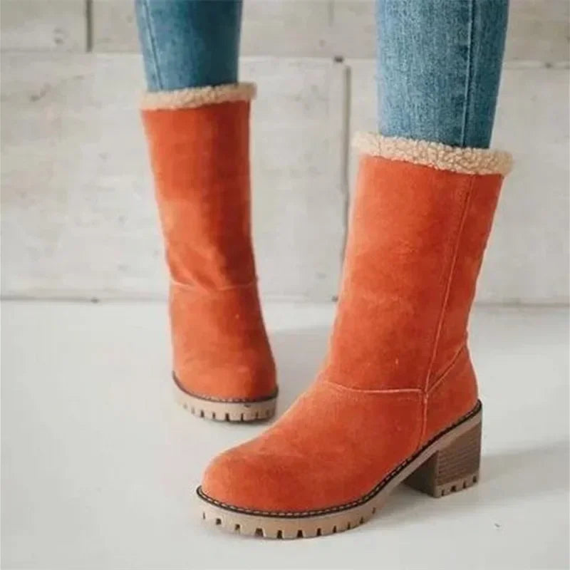 Trendy Suede Solid Color Short Chunky Heel Boots