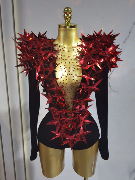 Trendy Long Sleeve Shiny Rhinestone Bodysuit