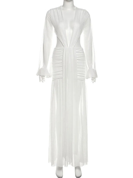 Trendy Hollow Out Mesh Sleeve Formal Dress