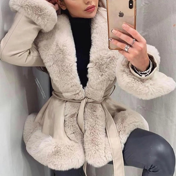 Trendy Faux Leather Fur Fitting Coat