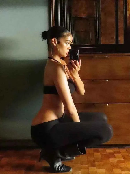 Weird Puss Sexy Backless 2 Piece Set Women Stretch Tube Top+Skinny Halter Jumpsuit Fitness Street Matching Party Club Overalls