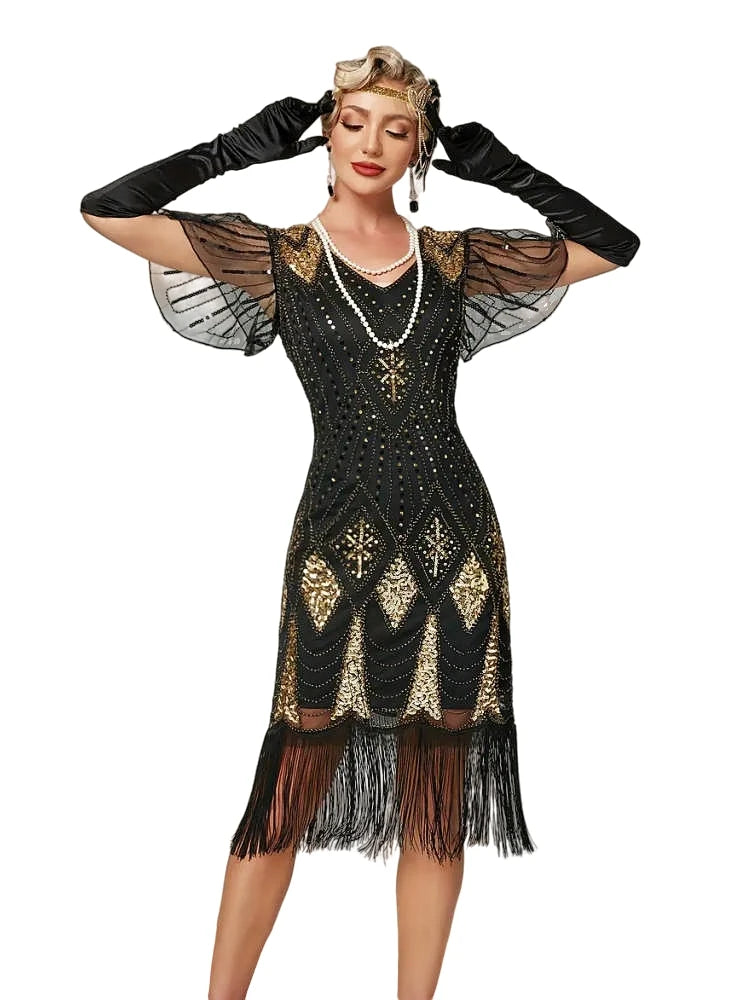 Trendy 1920s Fringed Butterfly Sleeve Party Dress Halloween Costume