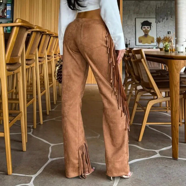 Trendy Fringed Bell Bottoms Velvet Pants