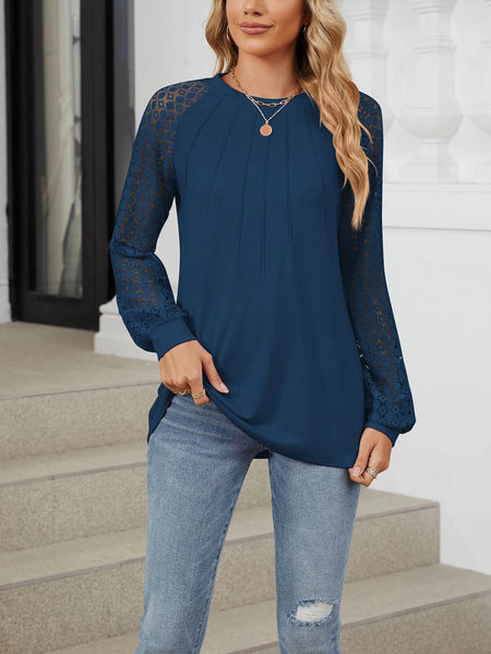 Trendy Lace Indigo Lantern Sleeve Blouse