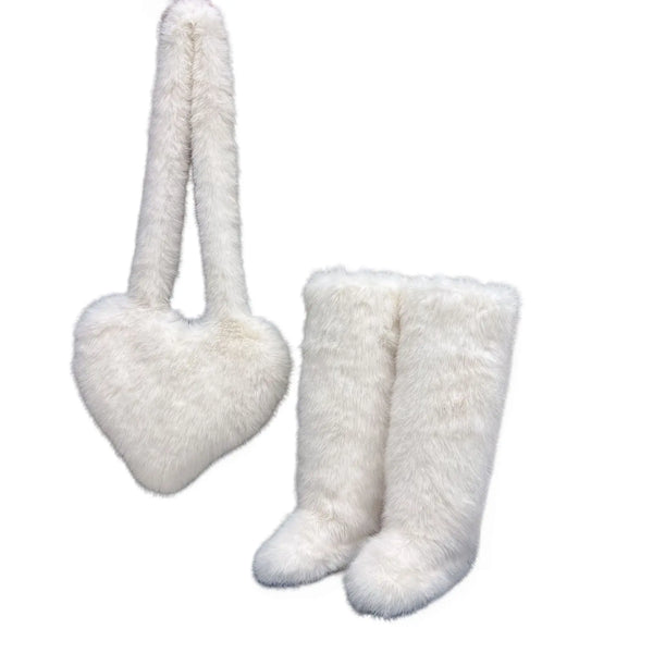 Trendy Heart Shaped Plush Purse And Boots