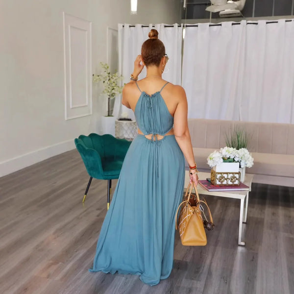 Trendy Sling Hollow Out Sleeveless Maxi Dress