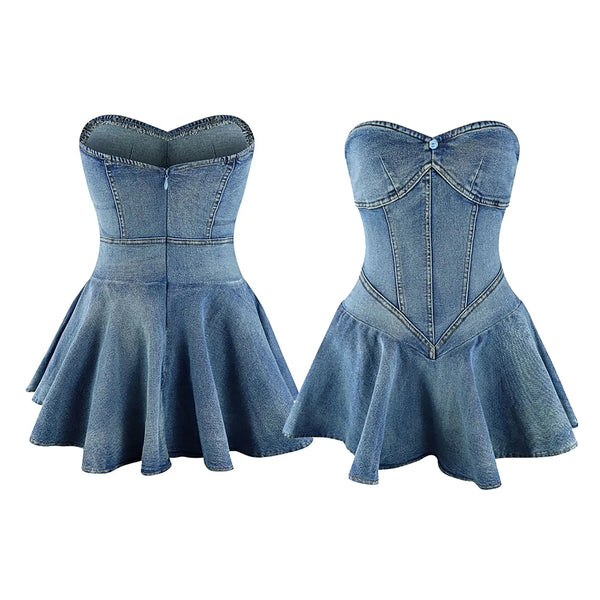 Trendy Denim Heart Shaped Party Dress