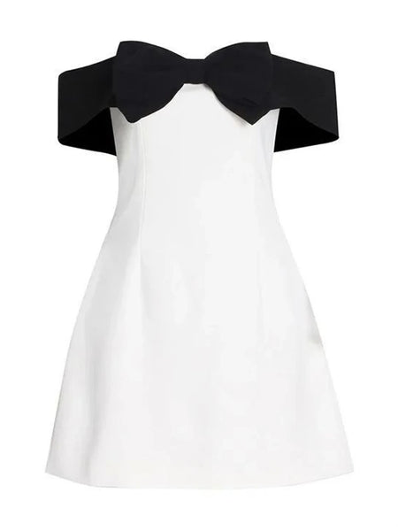 Trendy Bow Mini High Waist Off Shoulders Party Dress