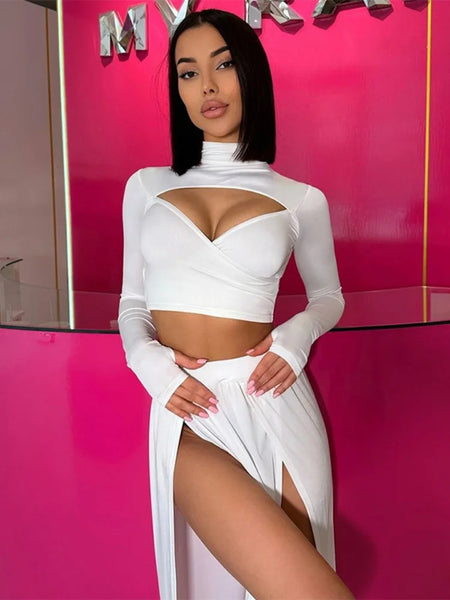 Trendy Hollow Out Crop Long Sleeve Blouse