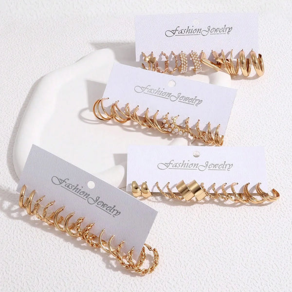 48Pcs/Set Of Fashion Earrings With Various Elements Such As Butterfly, Heart-Shaped, Faux Pearl, Rhinestone, Geometric Design