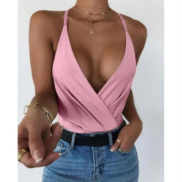 Trendy V Neck Halter Crop Top