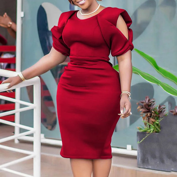 Trendy Solid Color Hollow Out Sheath Dress