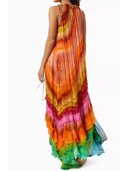 Multicolored tie-dye dress on a white background