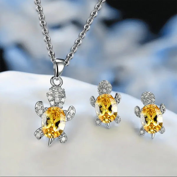 Trendy Free Yourself  3pcs Silver-plated Turtle Shape Diamond