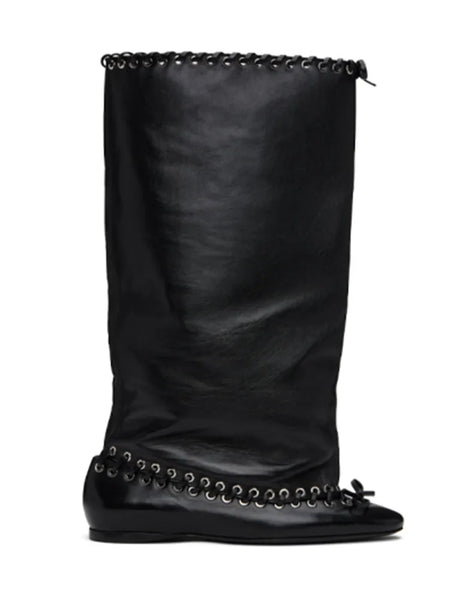 Trendy Wide Knee High Cross Tied Flat Sole Boots