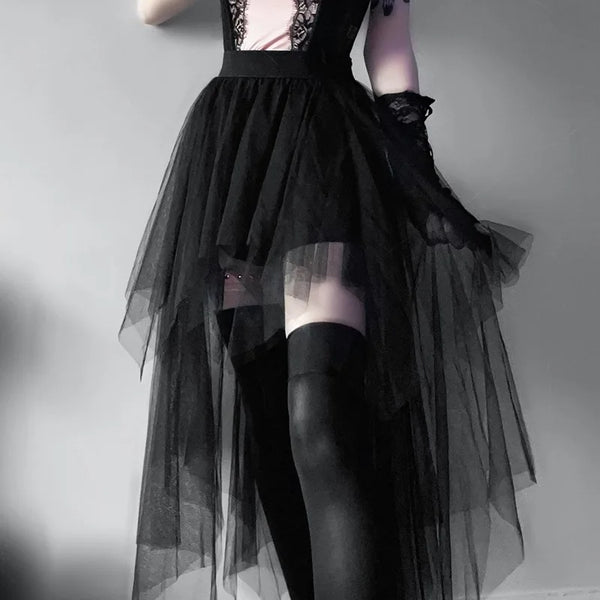 Trendy High Waist Casual Yarn gothic Style Skirt