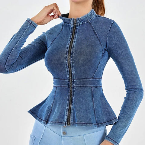 Trendy Long Sleeve Denim Vest Jacket