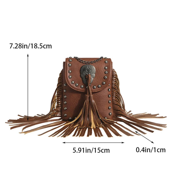 Trendy Punk Leather Tassle Crossbody Ha