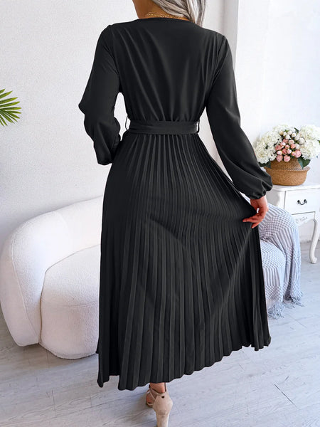 Trendy Pleated Maxi Long Sleeve Dress