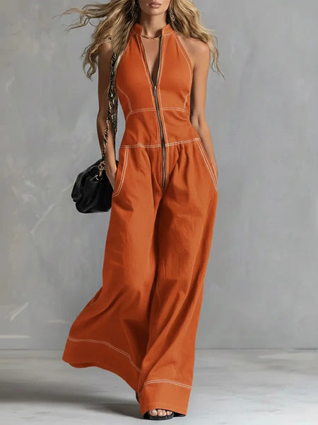 Trendy Sleeveless Loose Wide Leg Jumpsuit