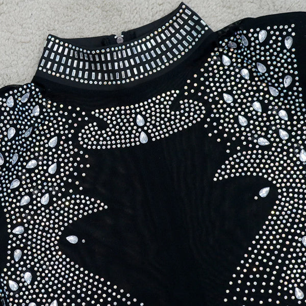 Trendy Black Rhinestone Embroidery Tassel Jumpsuit