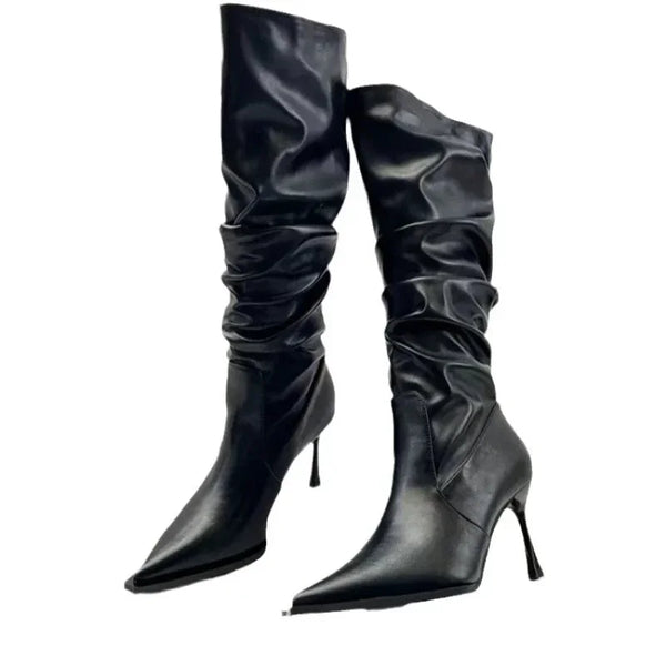 Trendy High Stiletto Ruched Heel Boots