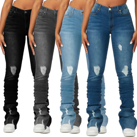 Trendy Ripped Denim Washed Scrounged Jeans