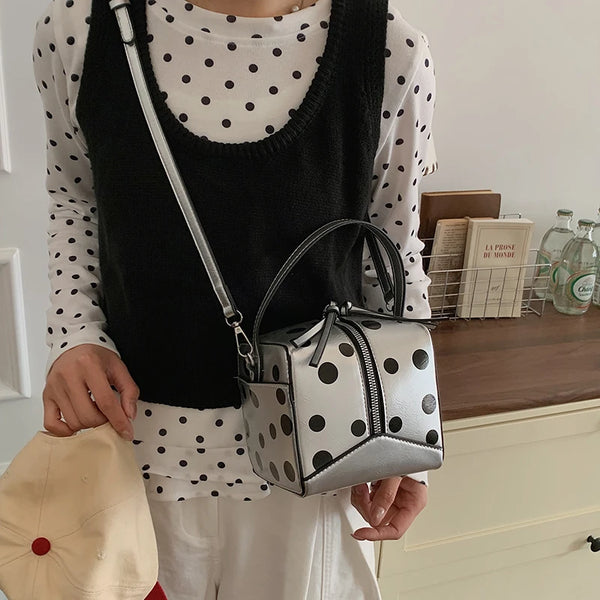 Small Square Bag Tote Y2k Polka Dot Design Pu Leather Crossbody Bag For Women 2026 New Spring Trendy Clutch Double Zipper Purse