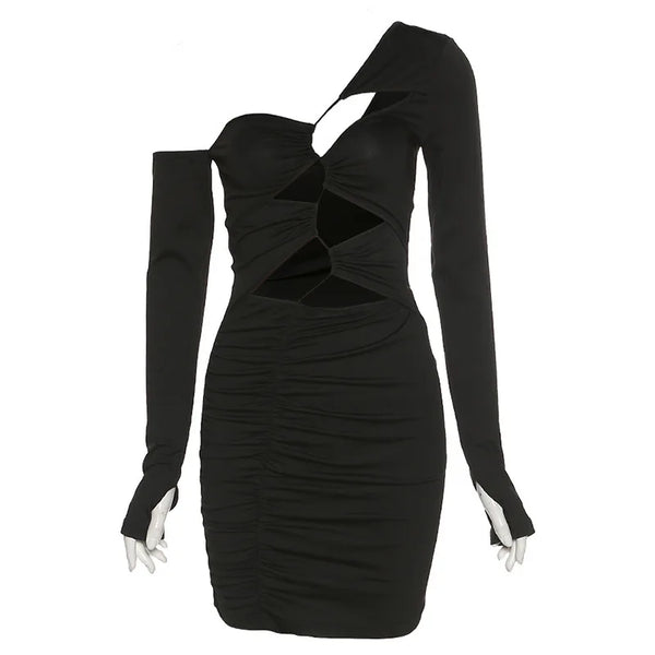 Trendy Black Long Sleeve Bandage Mini Party Dress