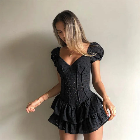 Trendy Ruffle Puff Sleeve Party Dress