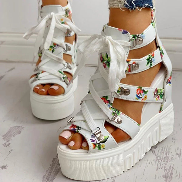 Trendy Floral Platform High Heel Sandals