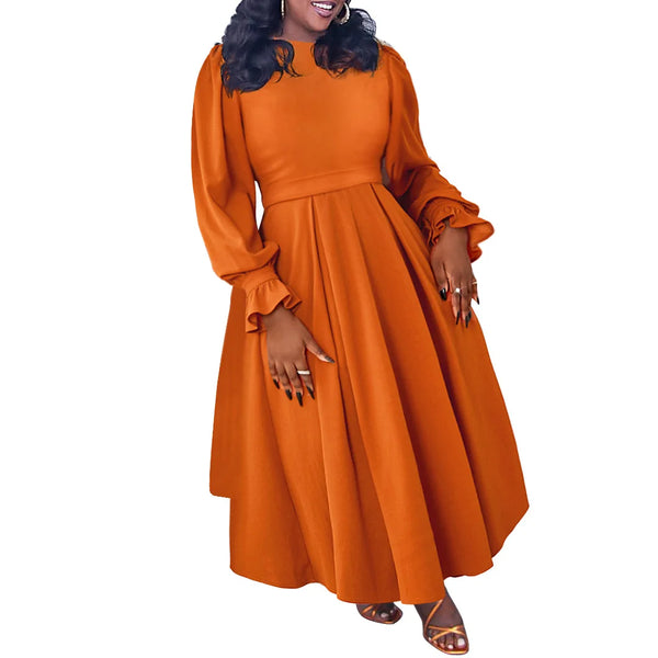 Trendy Plus Size Long Sleeve Pleated Maxi Dress