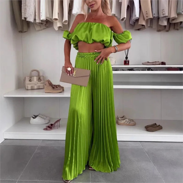 Trendy Ruffle Tube Top With Pleated Pants