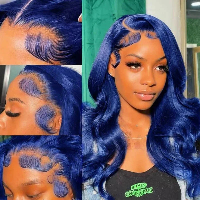 Trendy Dark Blue Lace Body Wave Human Hair Wig