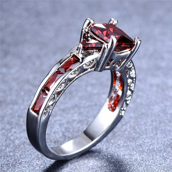 Trendy Ruby Zircon Rhinestone Square Cut Ring