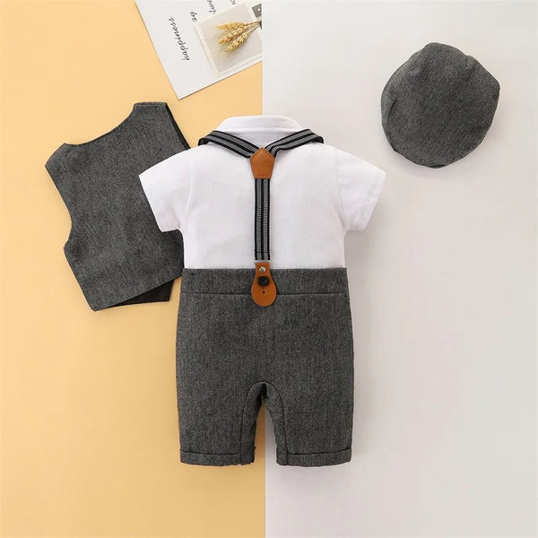 Trendy 0-24 Months Boys 3 PCS Short Sleeve Bowtie Pants Suit