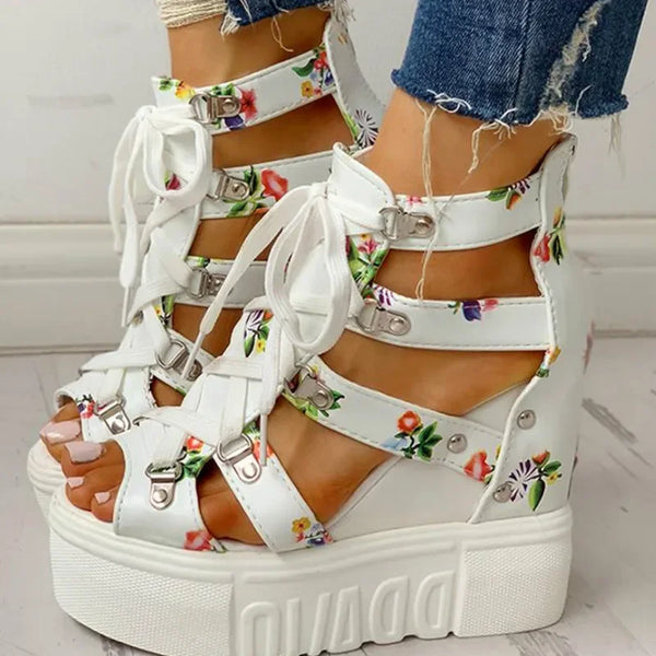 Trendy Floral Platform High Heel Sandals