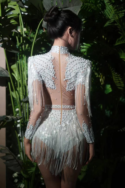 Trendy Sequins Tassel Bodysuit Party Dress