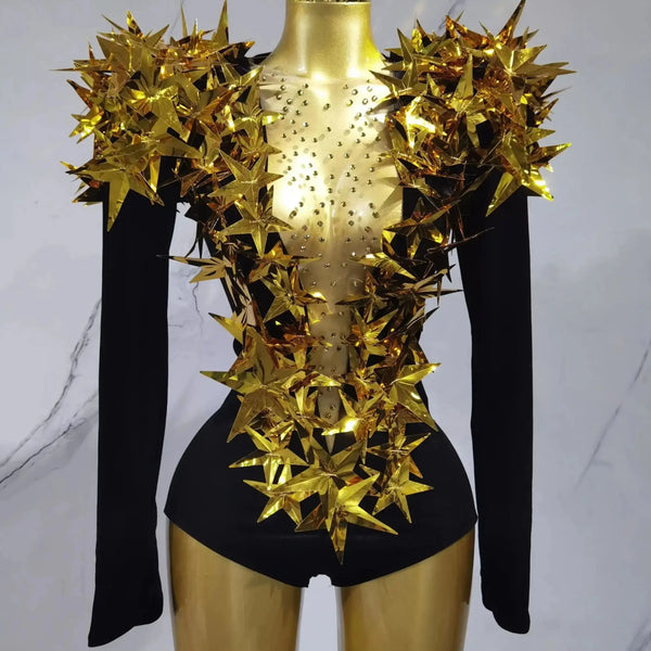 Trendy Long Sleeve Shiny Rhinestone Bodysuit