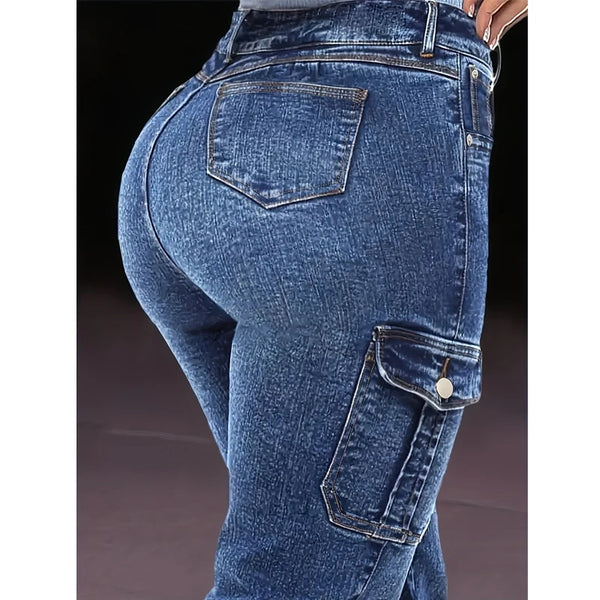 Trendy Cuffed Jogger Large Pocket Denim Jeans